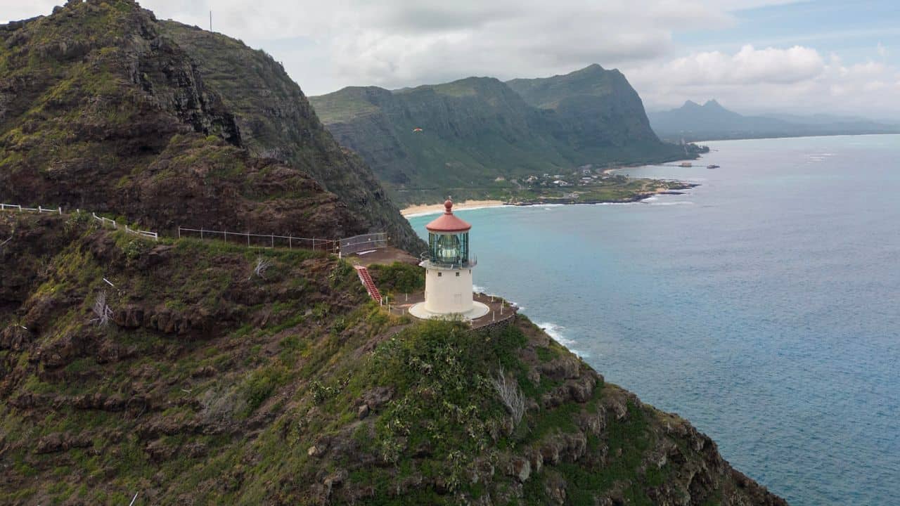 makapuu lighthouse closeup aerial view