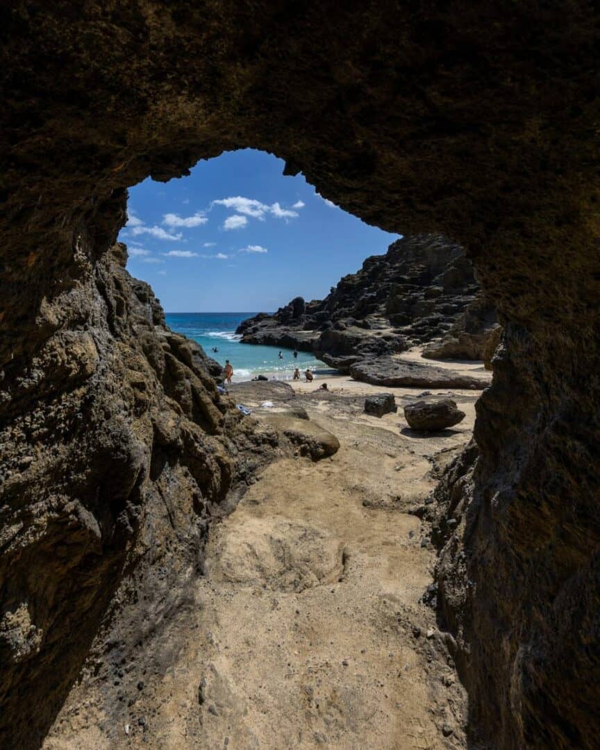 View from looking out of the Halona Beach Cove lava tube