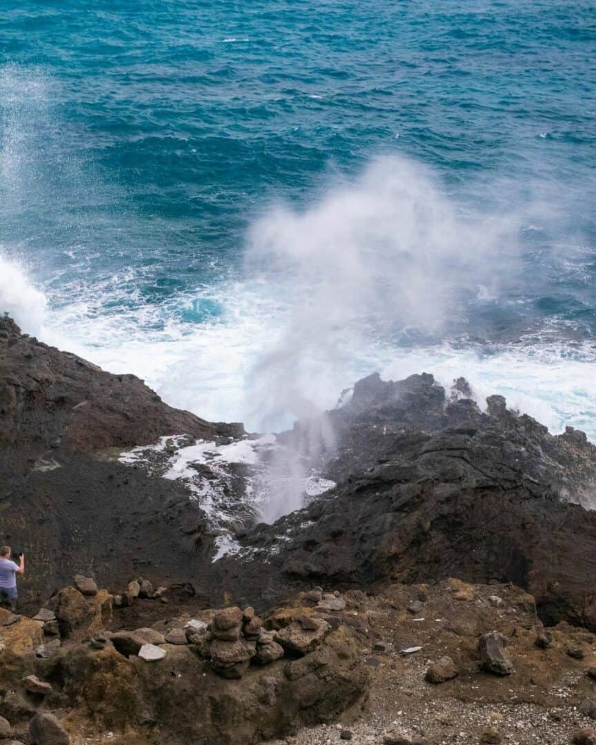 Halona Blowhole Water Geyser Erupting