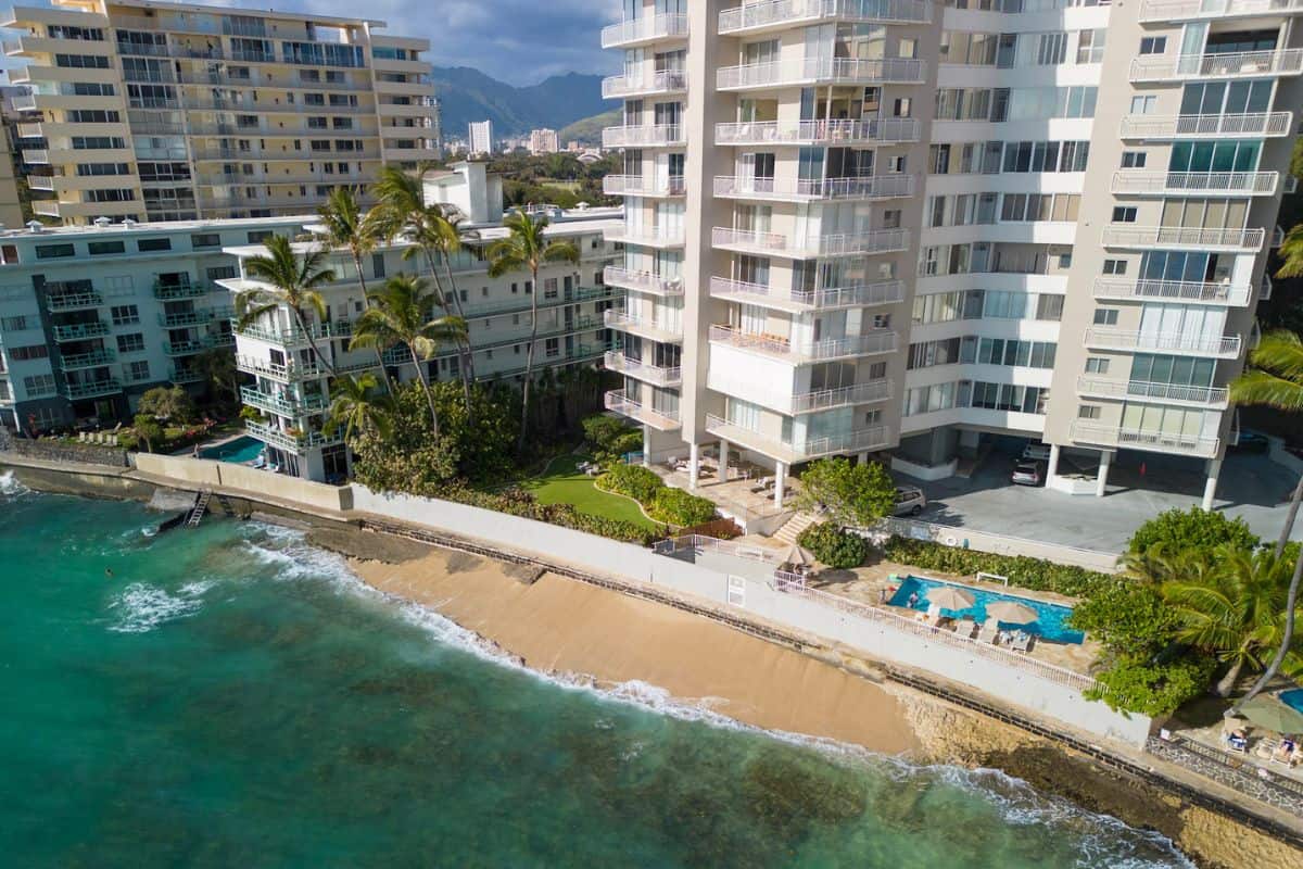 Aerial view of Tonggs Beach in Waikiki Hawaii