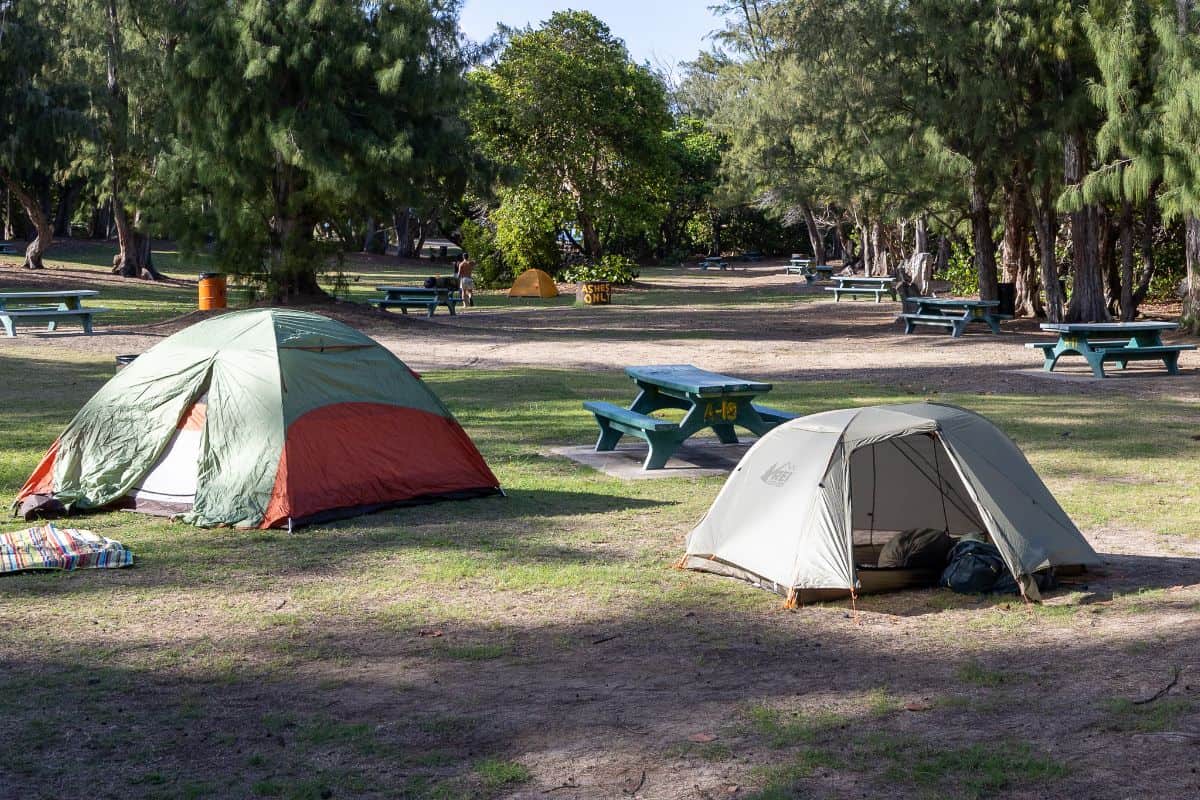 Camping tents at Malaekahana State Recreation Area