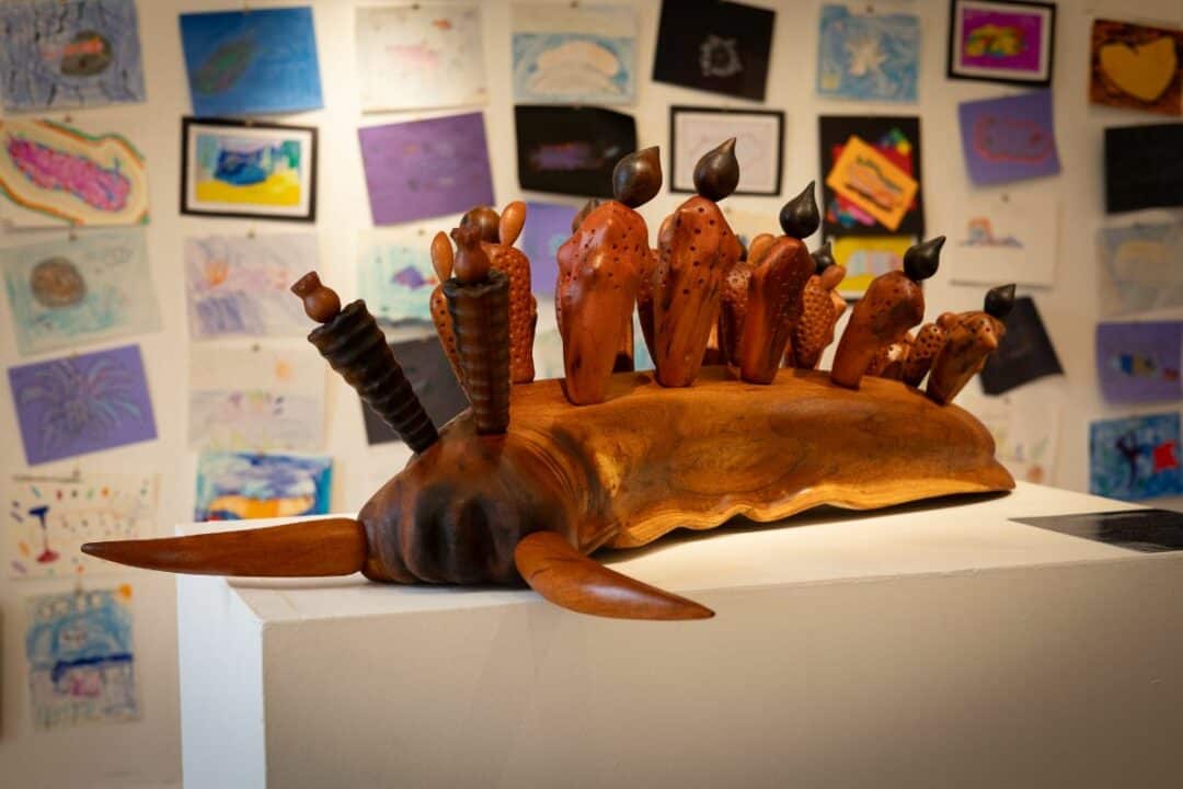 Wooden slug carving at Hui No‘eau Visual Arts Center museum