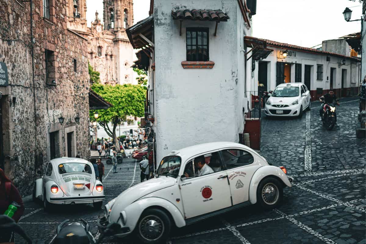 Narrow Palma street turn in Taxco Mexico