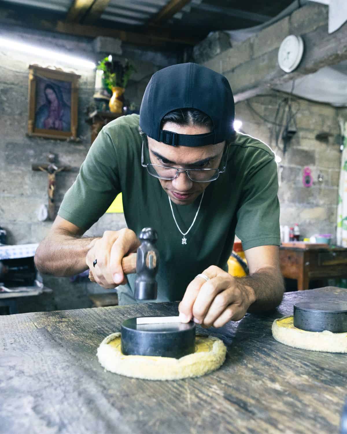 Trey straightening a silver ring in Taxco Mexico
