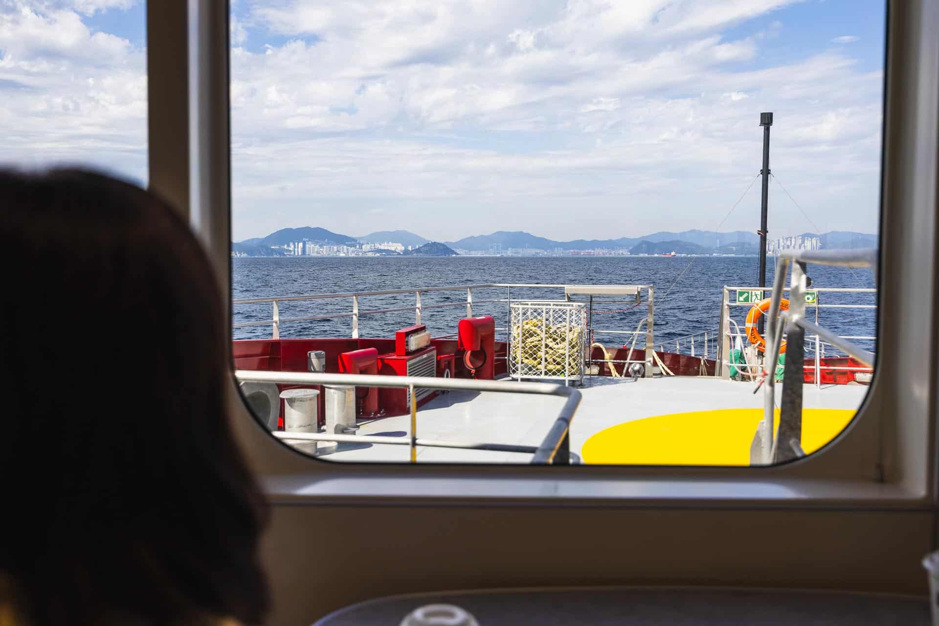 View from the Business Class indoor observation area on the JR Beetle Ferry