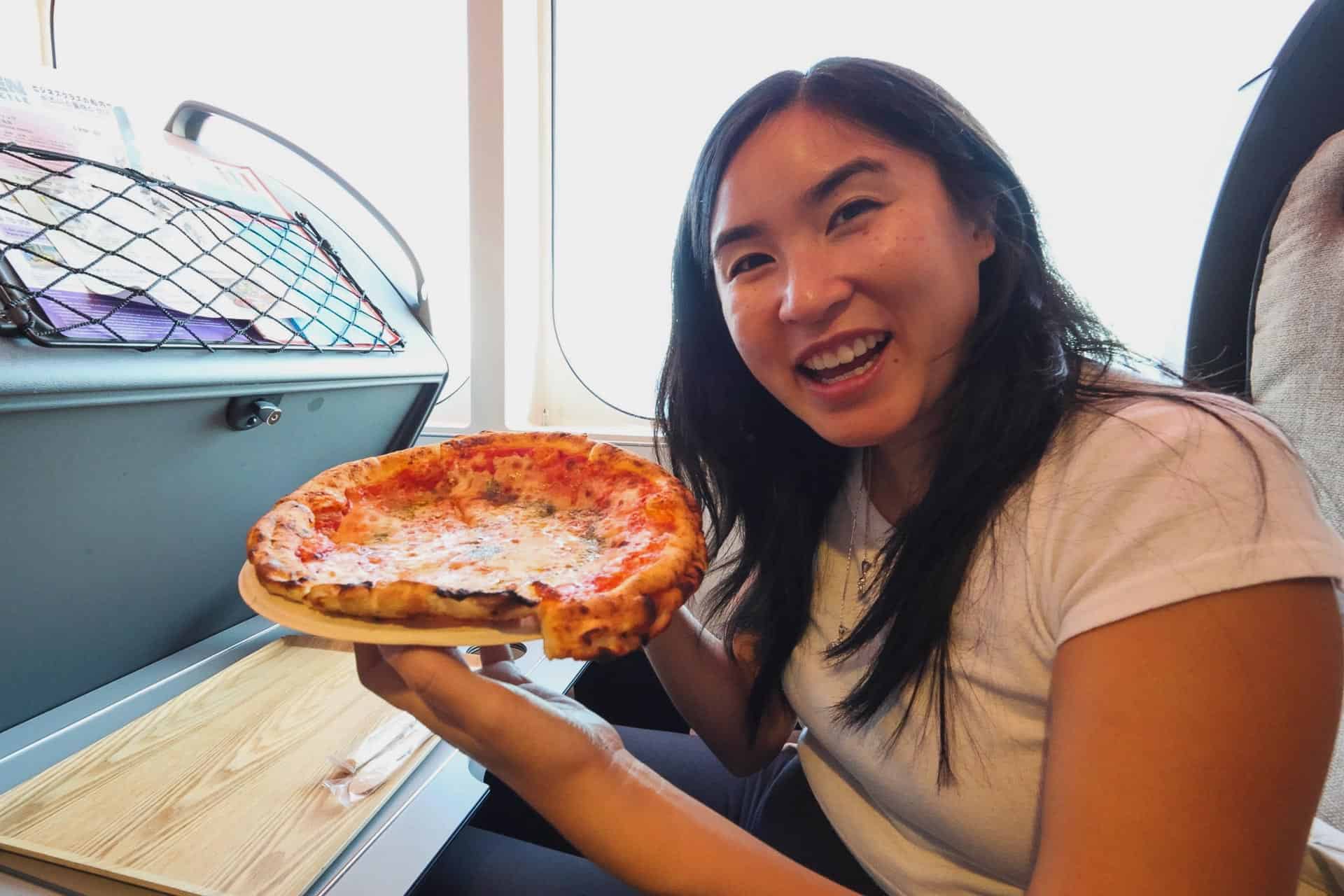 Big pizza on JR beetle ferry