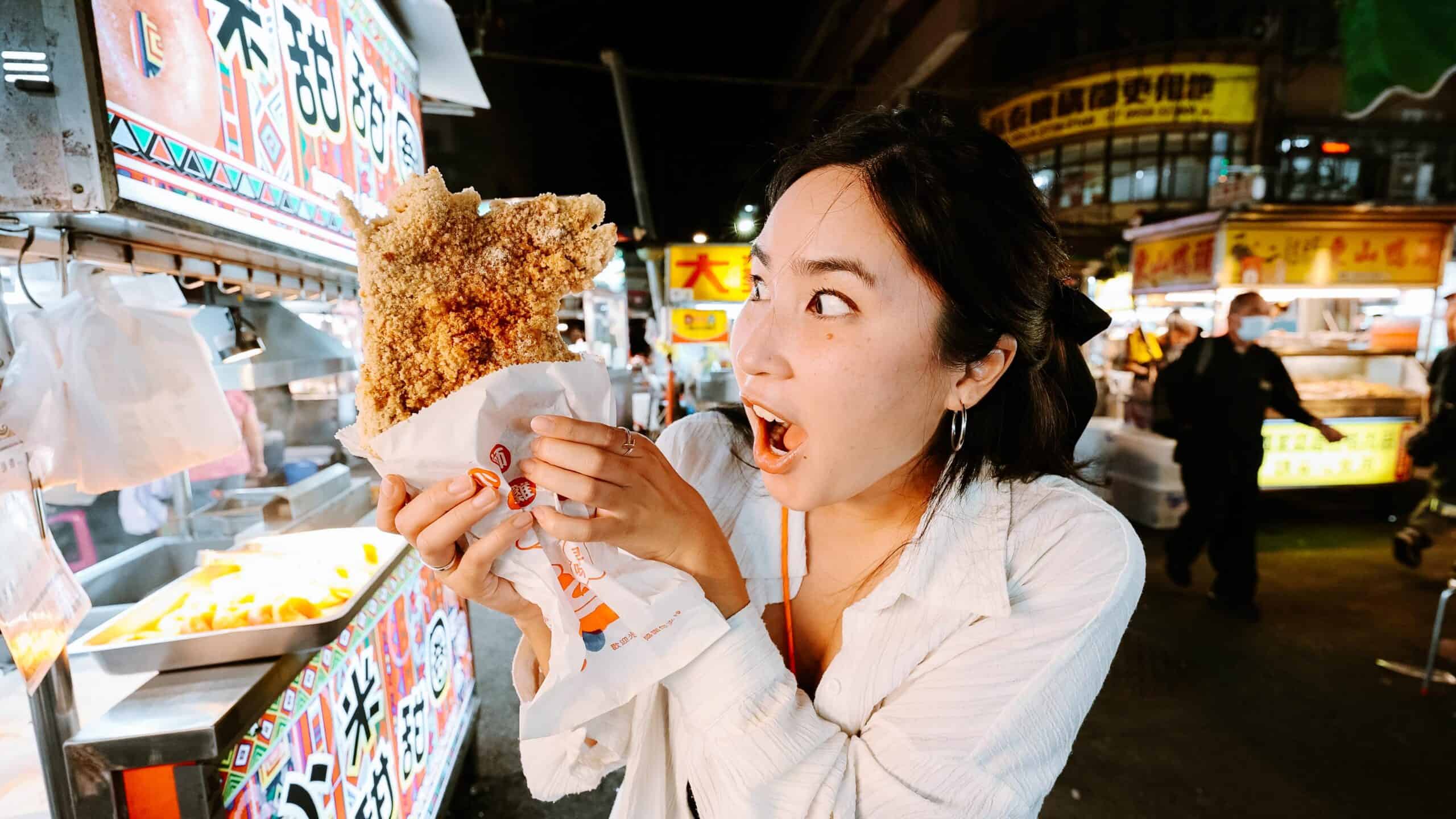 Chloe eating Ji Pai deep fried chicken