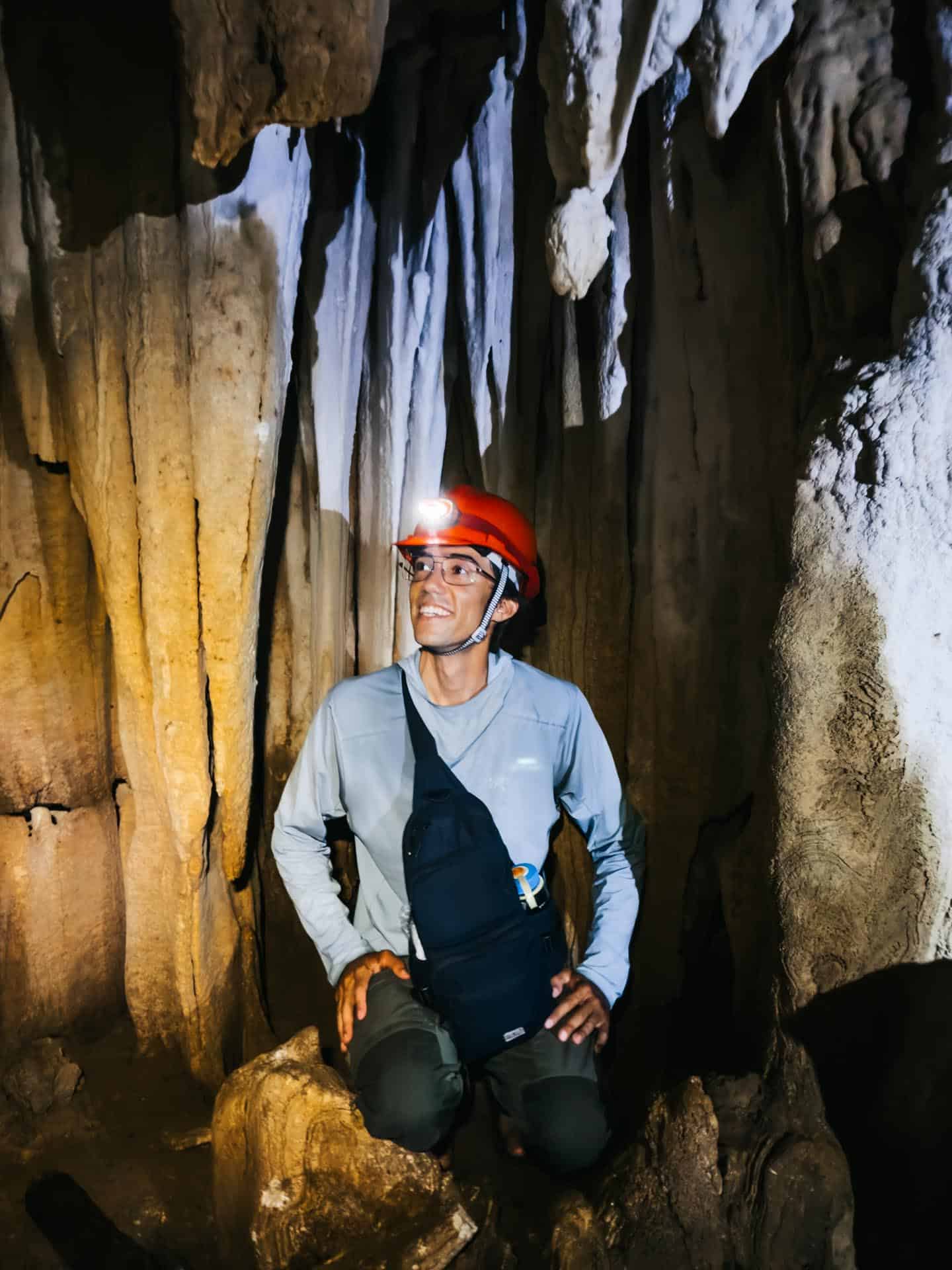 Trey posing in the "photo booth" in Princess Manan-aw Cave in Bohol, Philippines
