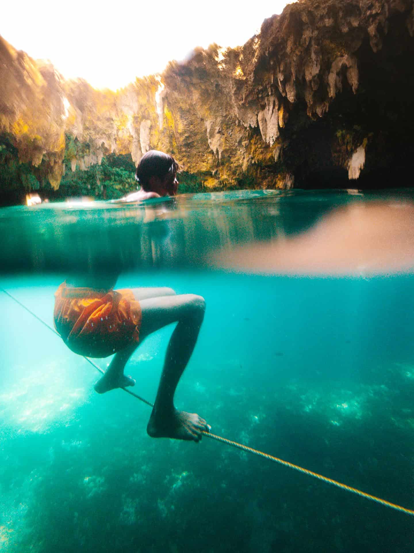 Rope inside of Cabagnow Cave Pool