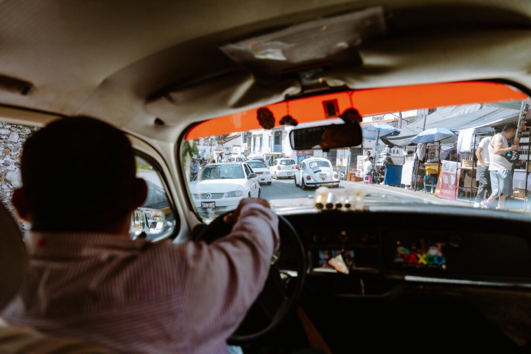 In the seat of a taxi in Taxco