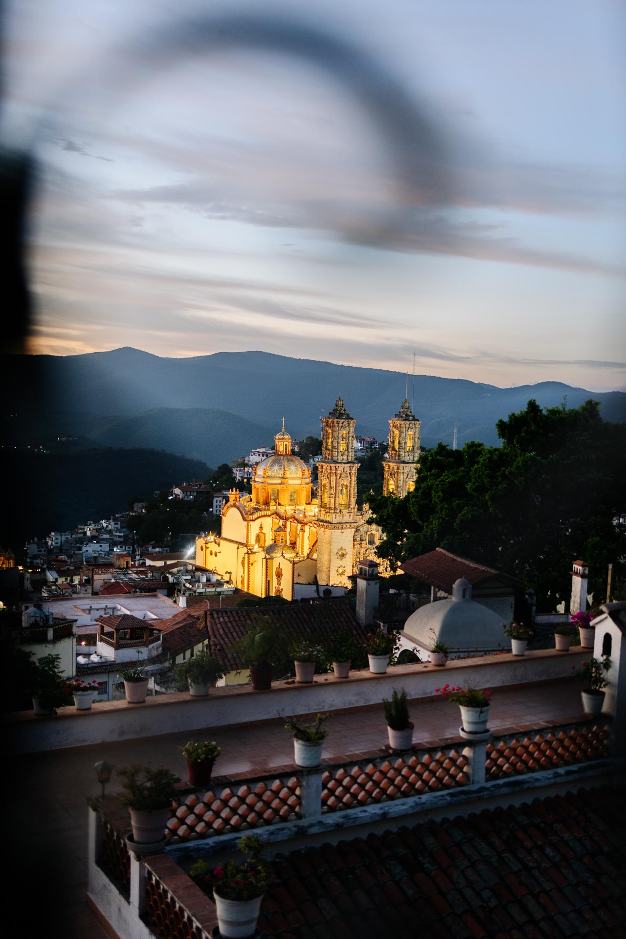 Santa Prisca Church at night in Taxco Mexico