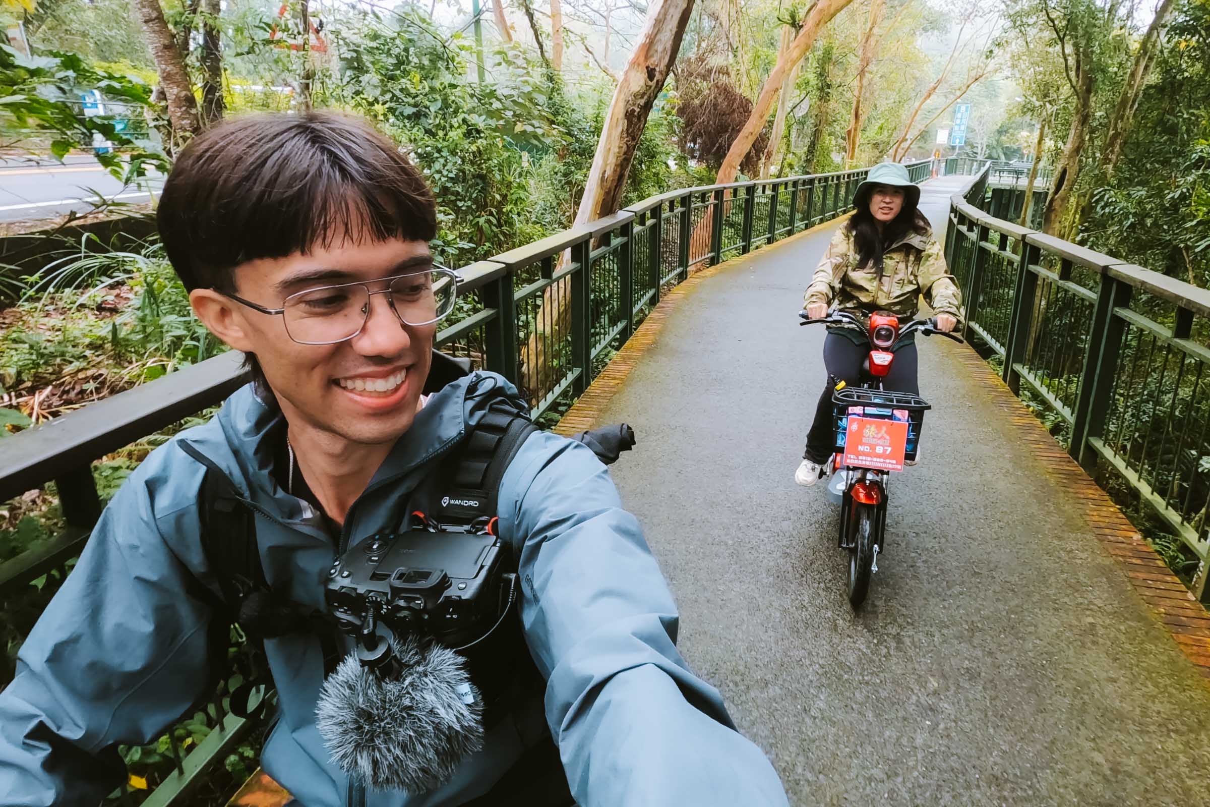 Chloe and Trey biking at Sun Moon Lake
