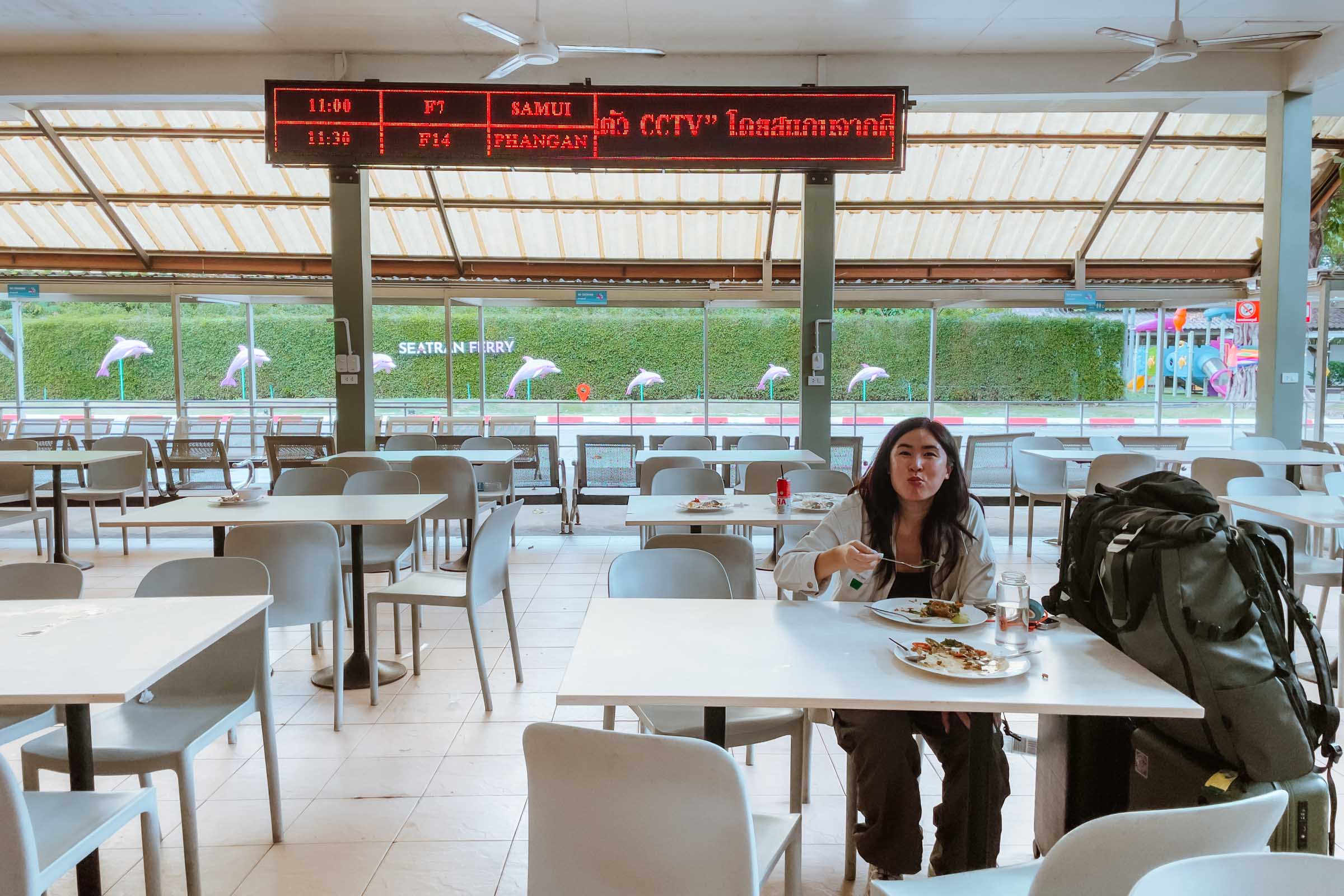Eating lunch at Donsak Seatran ferry terminal