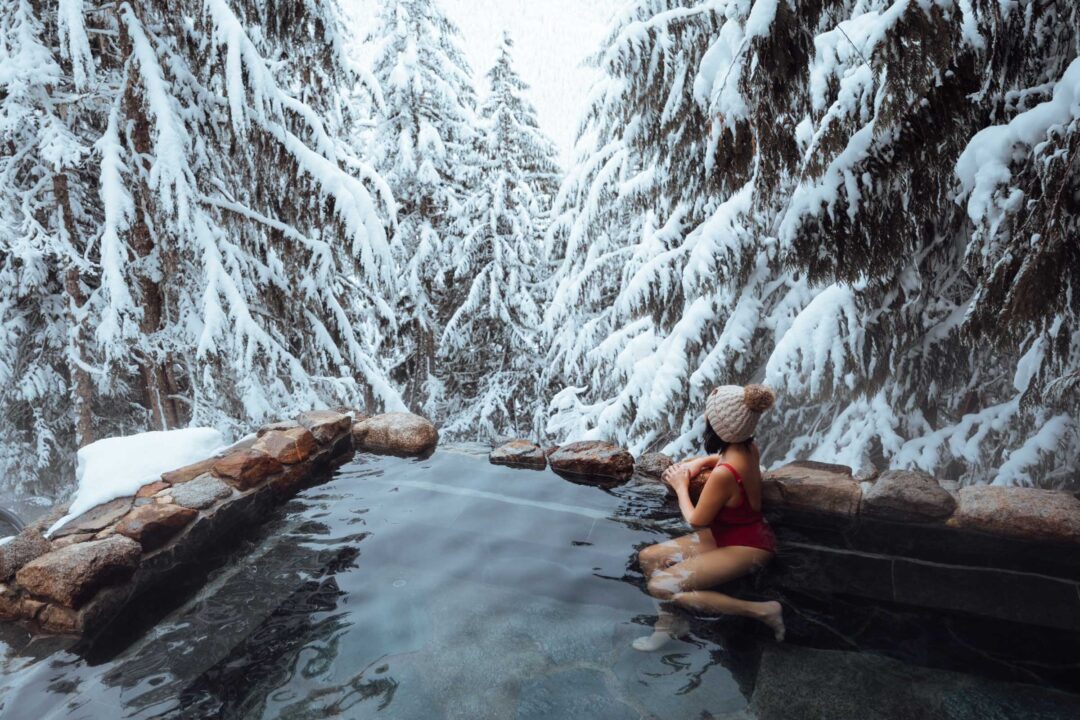 Enjoying stone pool Scenic Hot Springs Washington