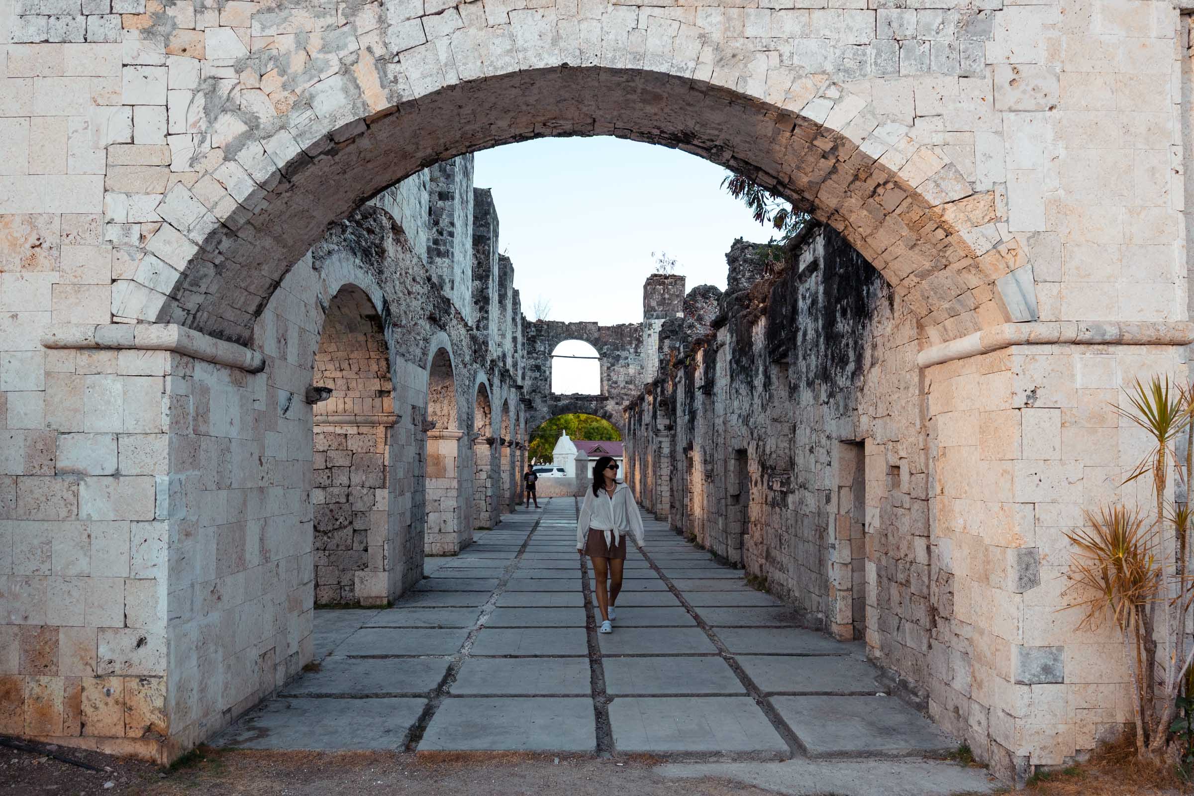 Exploring interior of Cuartel Ruins Oslob