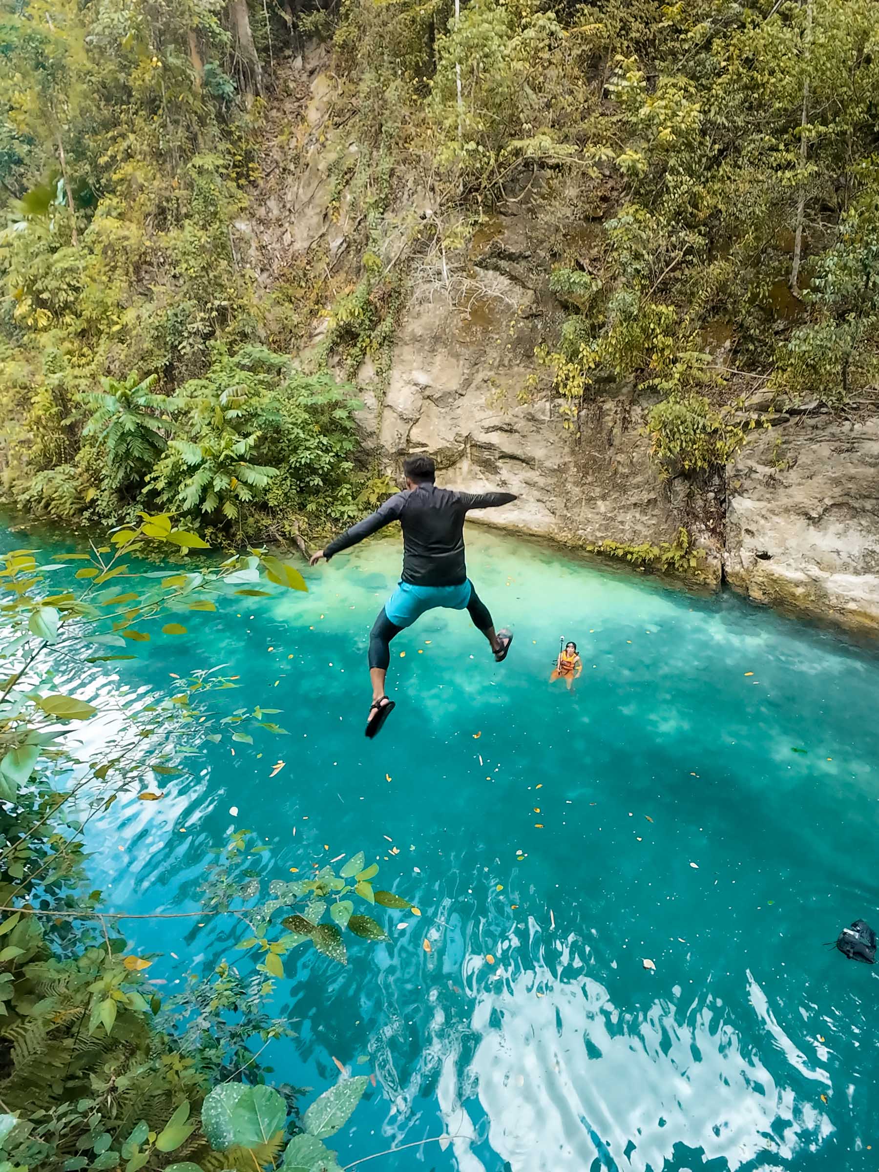 Kawasan Falls Canyoneering: Complete Guide 21 Big jump from guide at Kawasan Falls Canyoneering