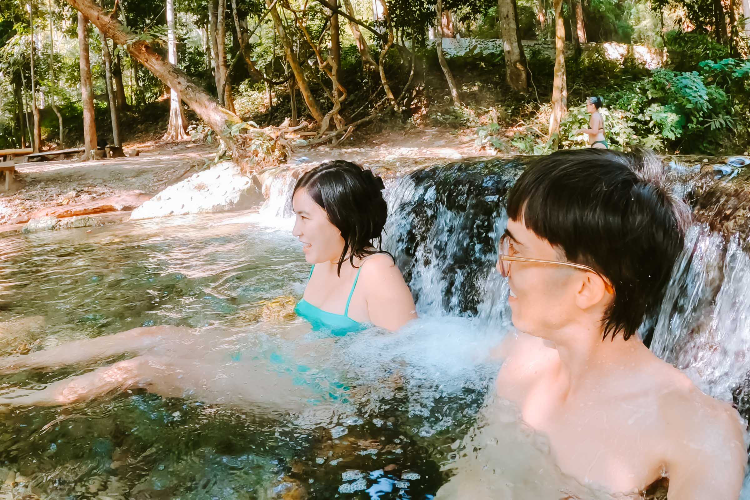 Chloe and Trey enjoying Sai Ngam Hot Spring