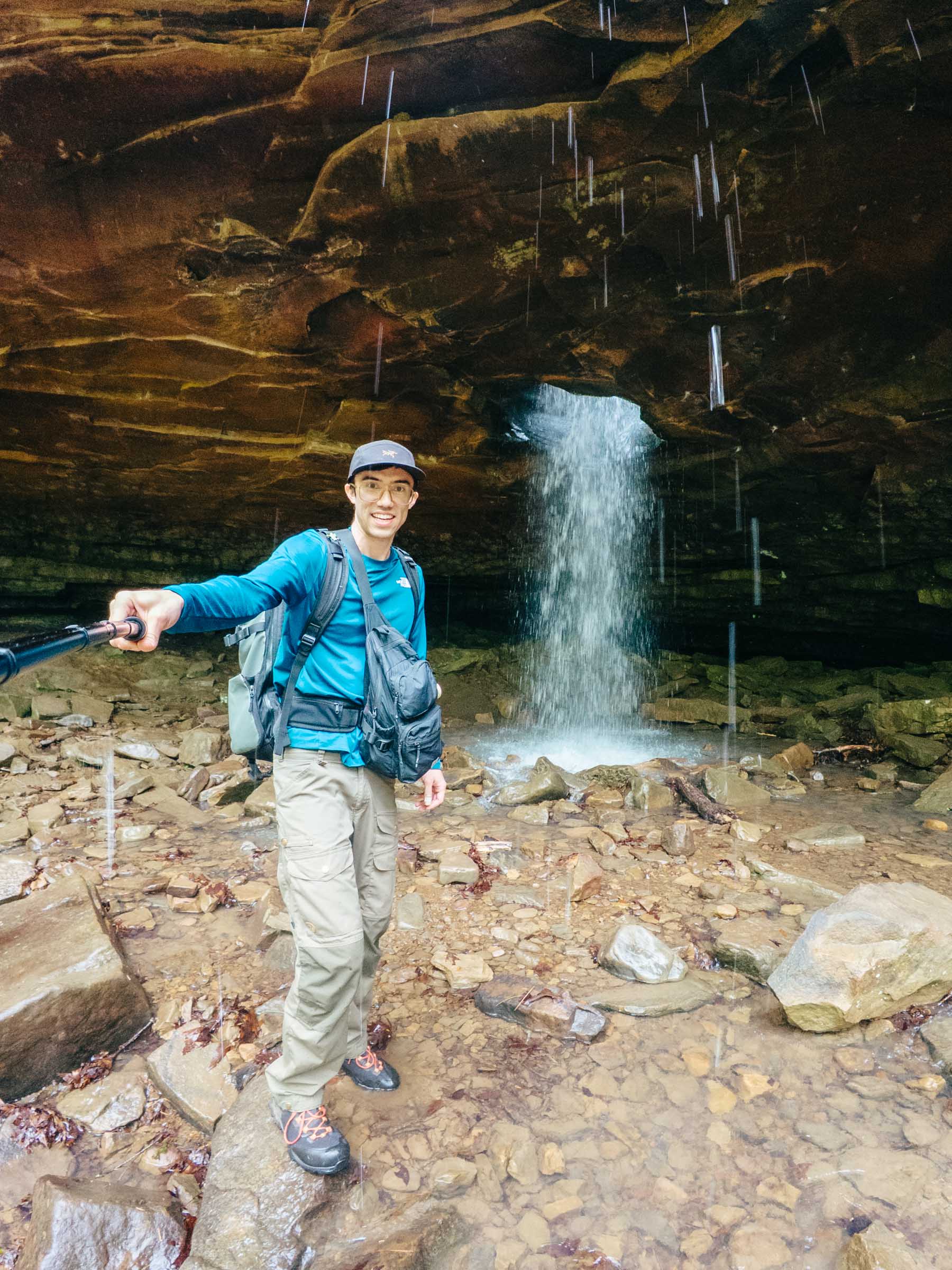 Trey in front of Glory Hole Waterfall