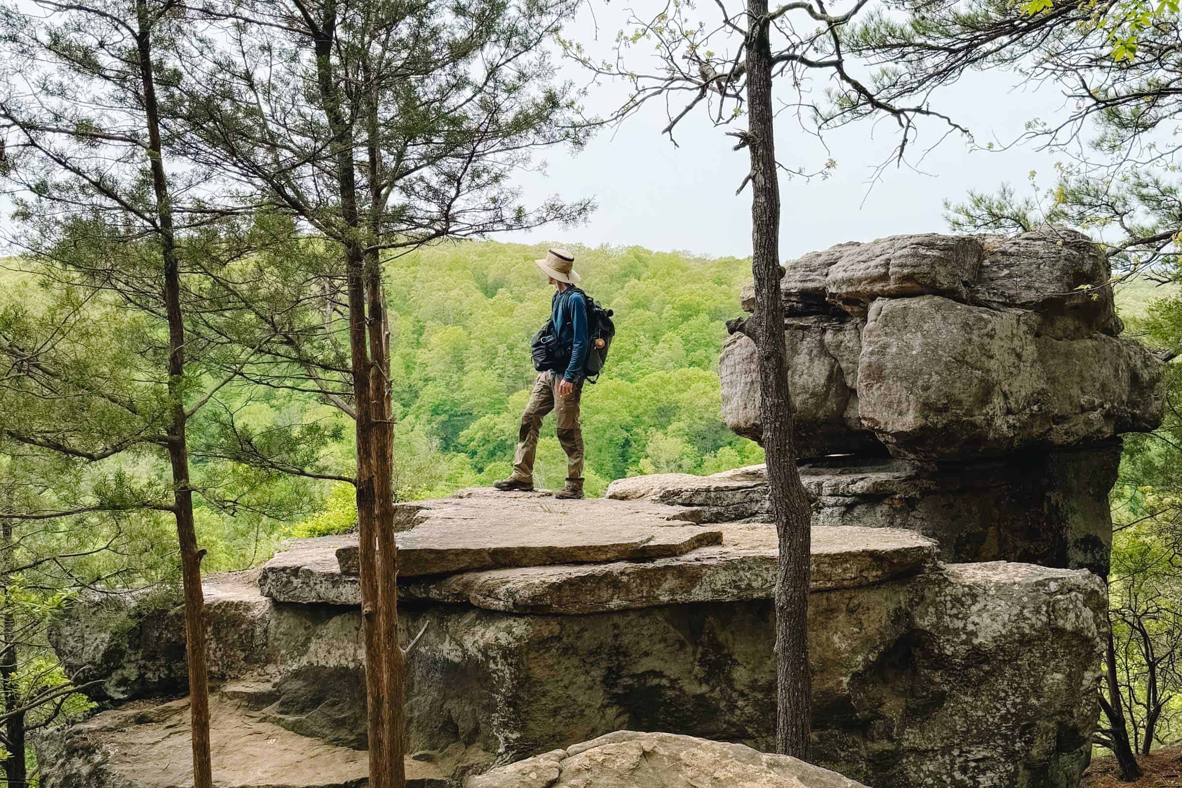 Exploring rocks at Whitaker Point Trail Arkansas