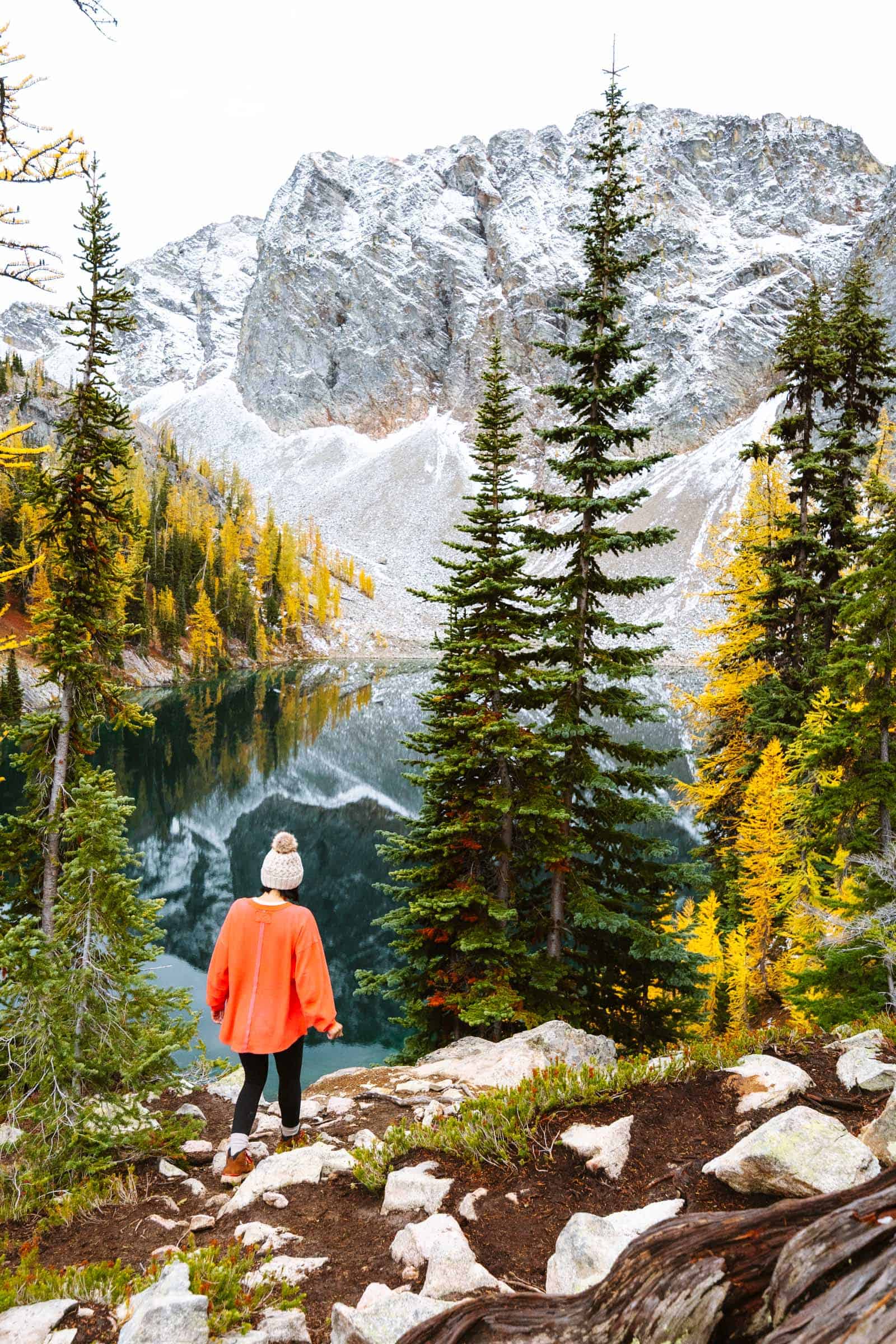 Snowy mountain larches at Blue Lake Washington