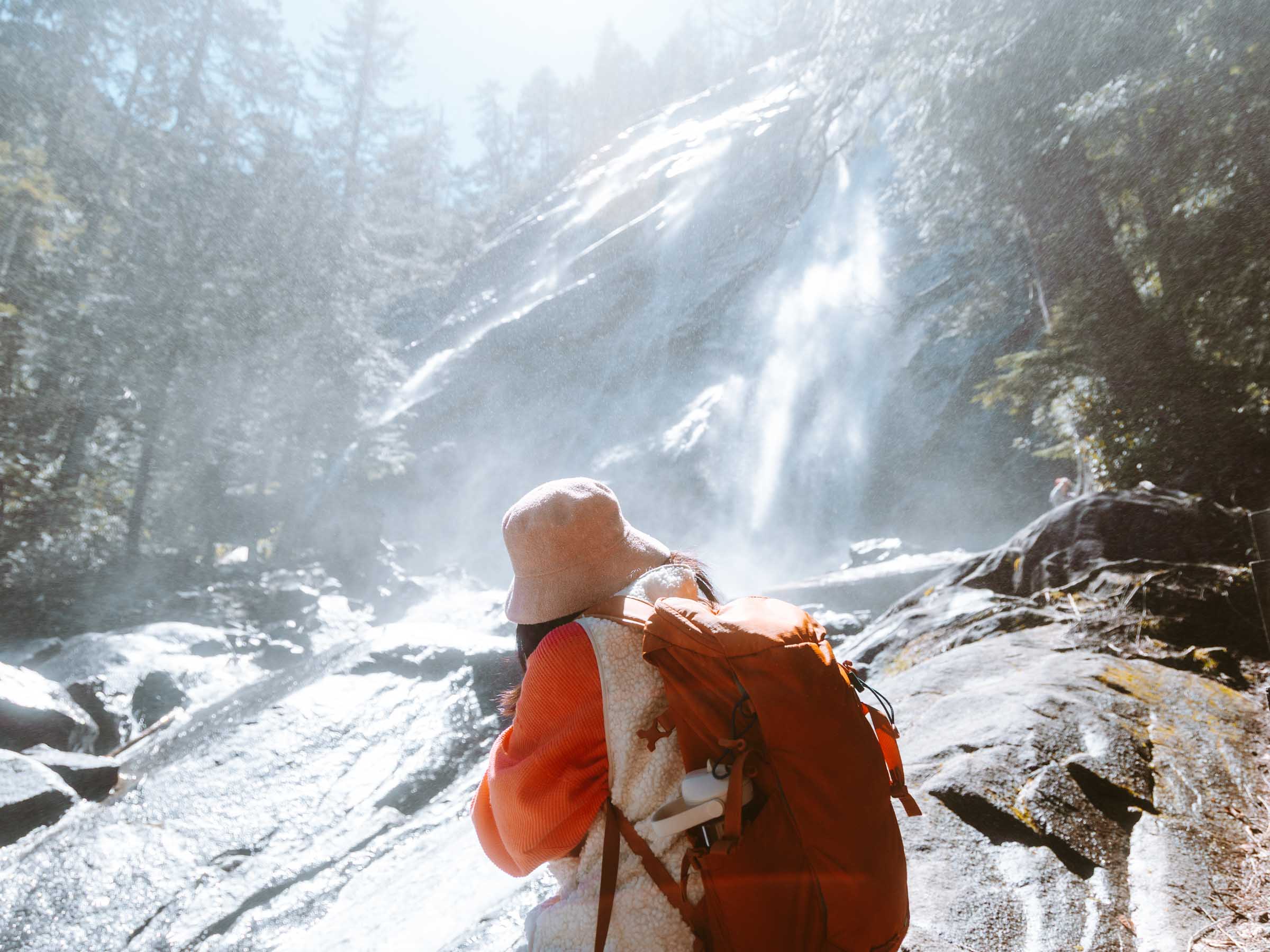 Chloe looking at Bridal Veil Falls Washington
