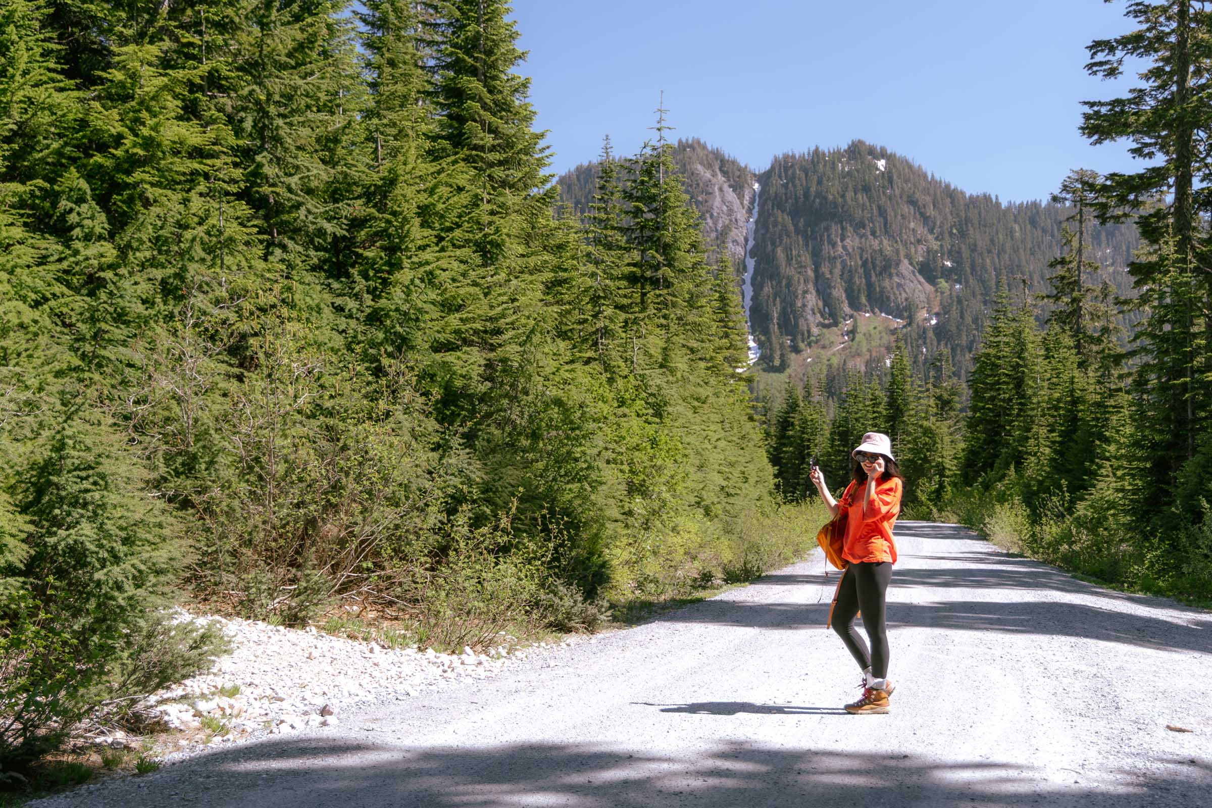 Chloe showing trail entrance for Mount Catherine