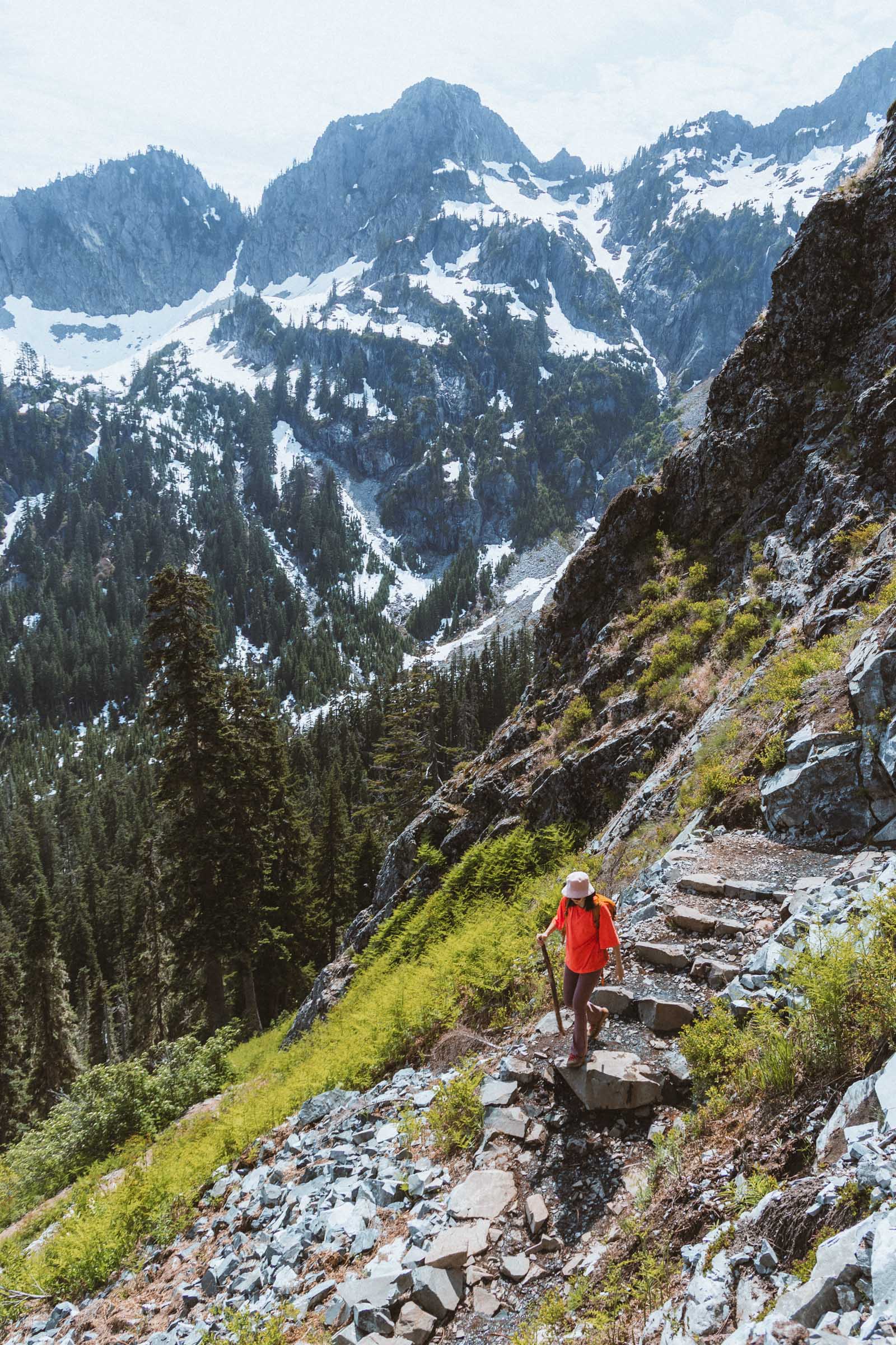 Mountain views while hiking Snow Lake Trail in Washington
