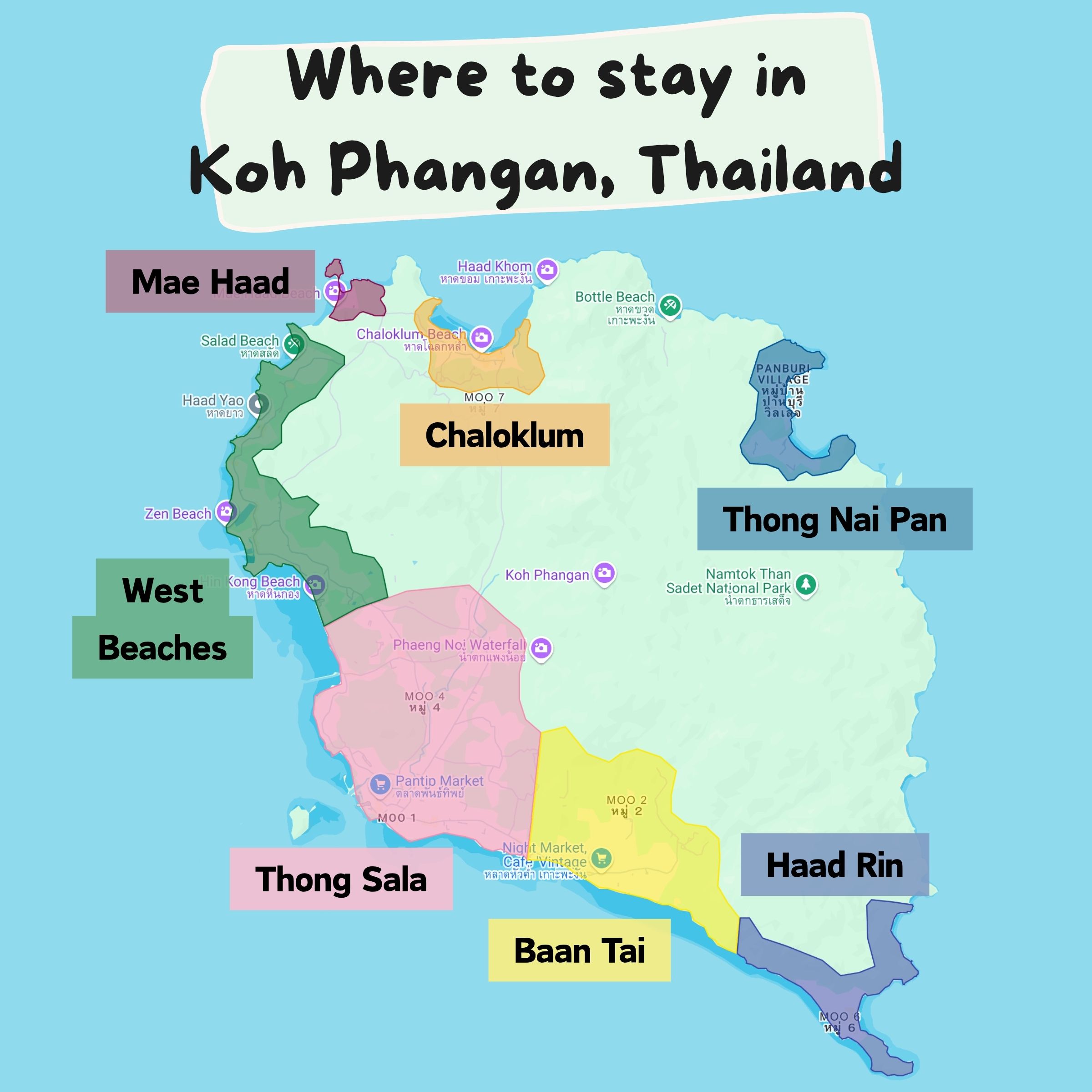 Map of areas to stay in Koh Phangan