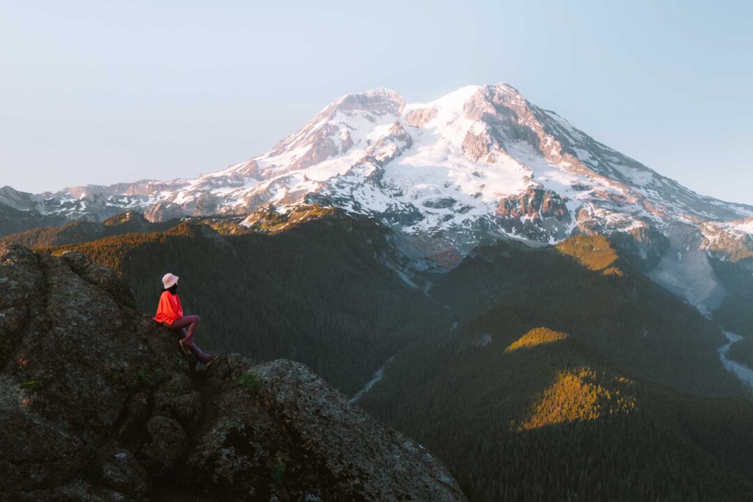 Enjoying Mount Rainier from Gobblers Knob