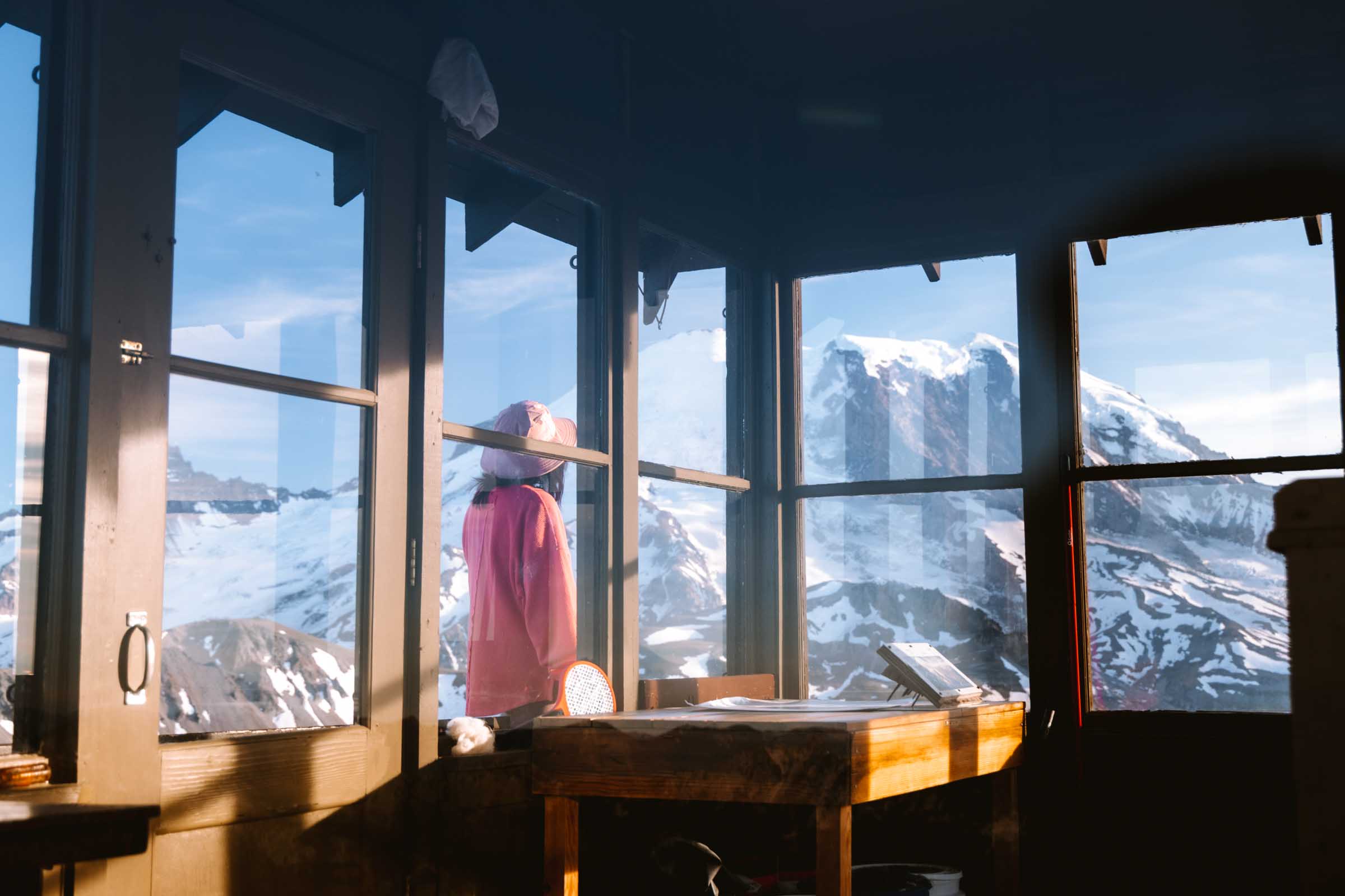 view of rainier from windows at fremont lookout