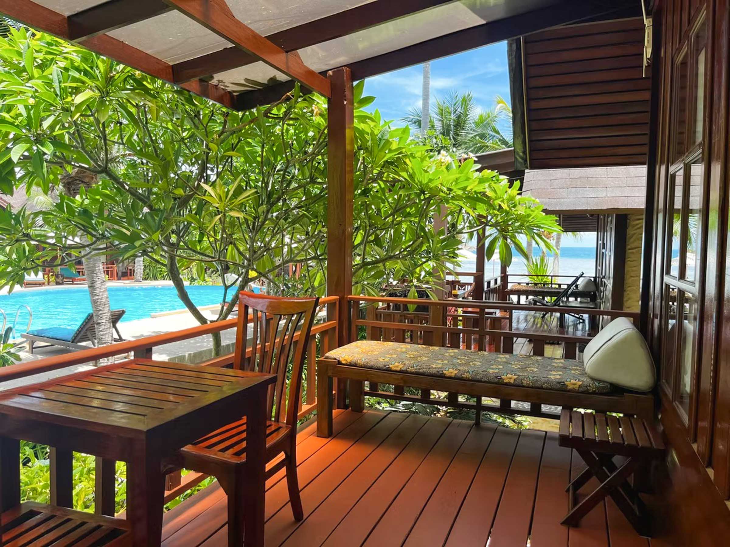 Green Papaya Beach Resort deck at Salad Beach, Koh Phangan