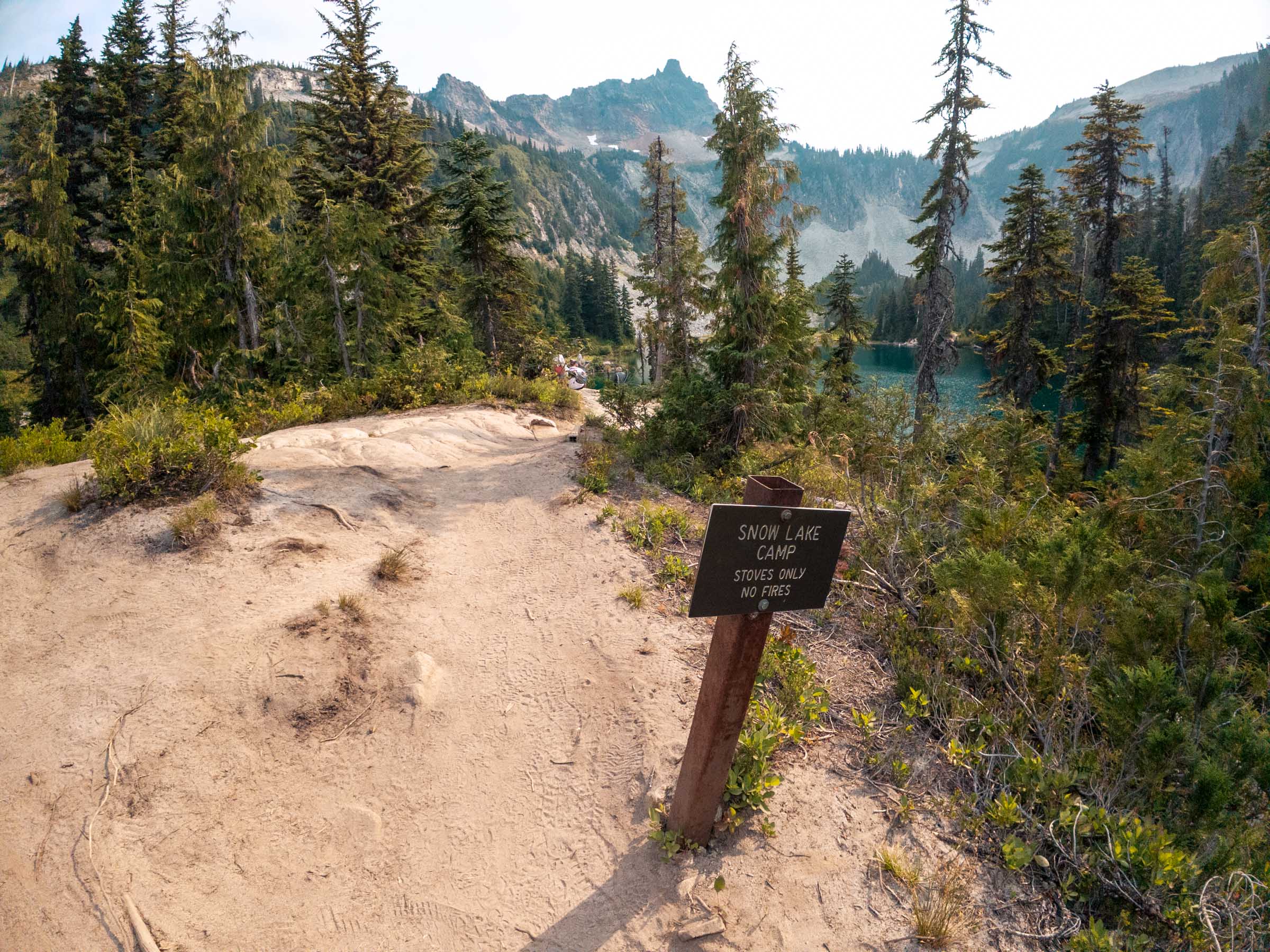 snow lake camp sign