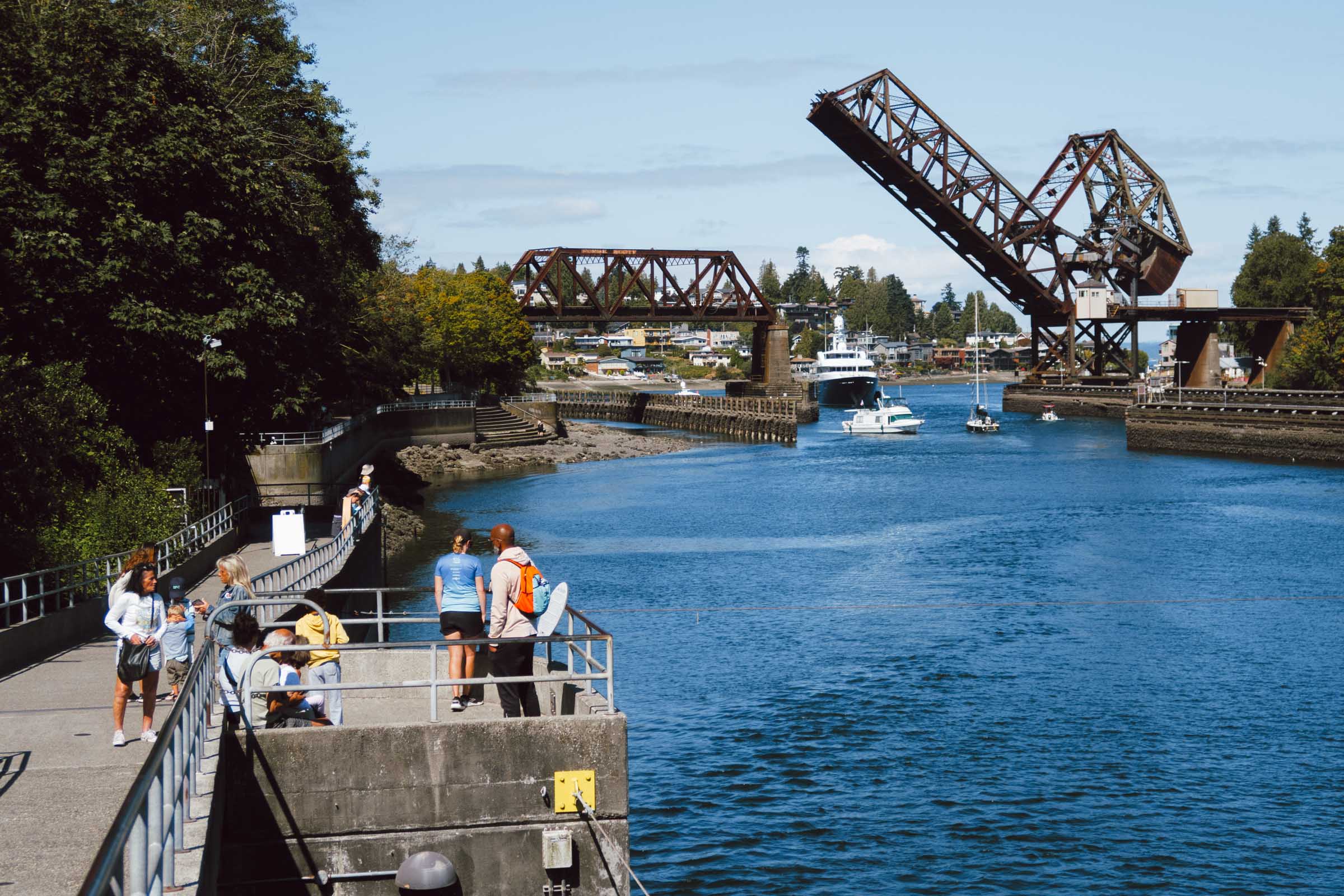 Ballard Locks and Fish Ladder: Complete Guide 2 train bridge at boats and ballard locks