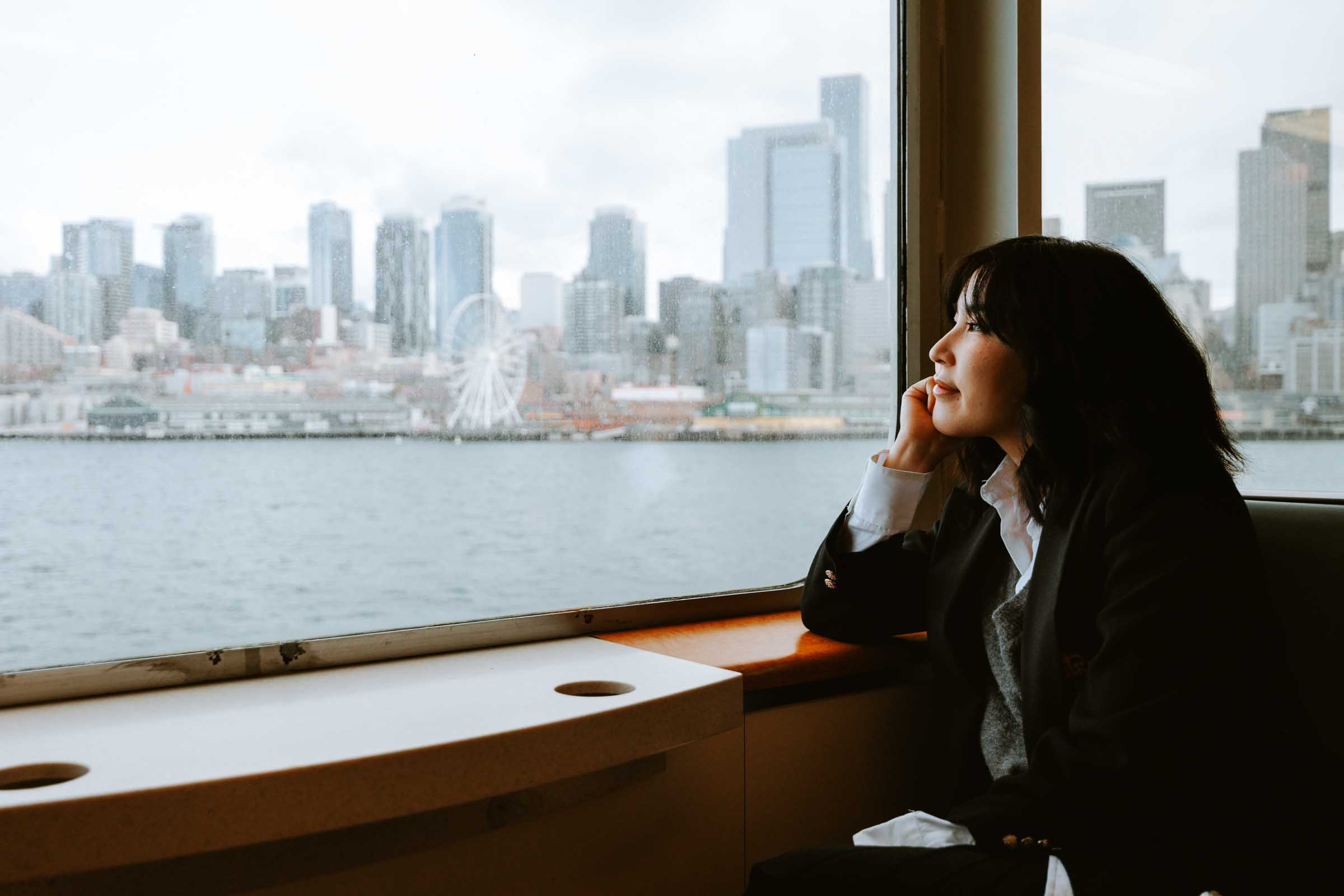 chloe riding seattle bainbridge ferry